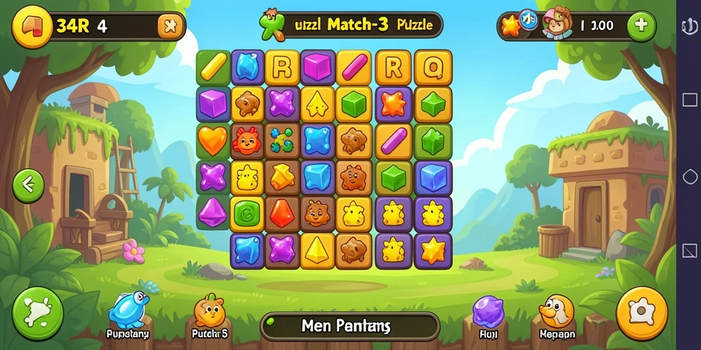 Screenshot dari gameplay 34R menunjukkan keseruan permainan Match-3.