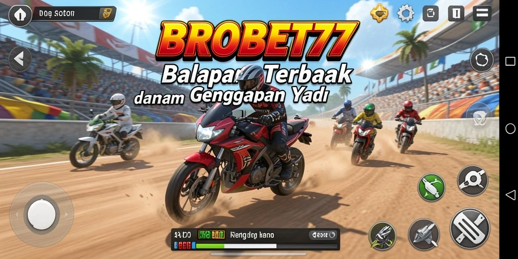 Screenshot gameplay BROBET77 menampilkan balapan motor yang mendebarkan.