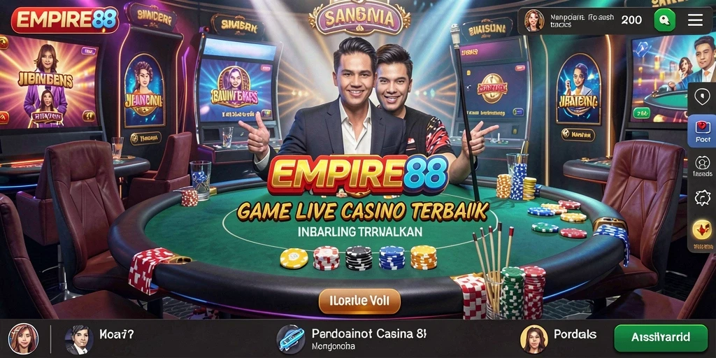 Tampilan gameplay EMPIRE88 dengan dealer langsung di meja kasino.