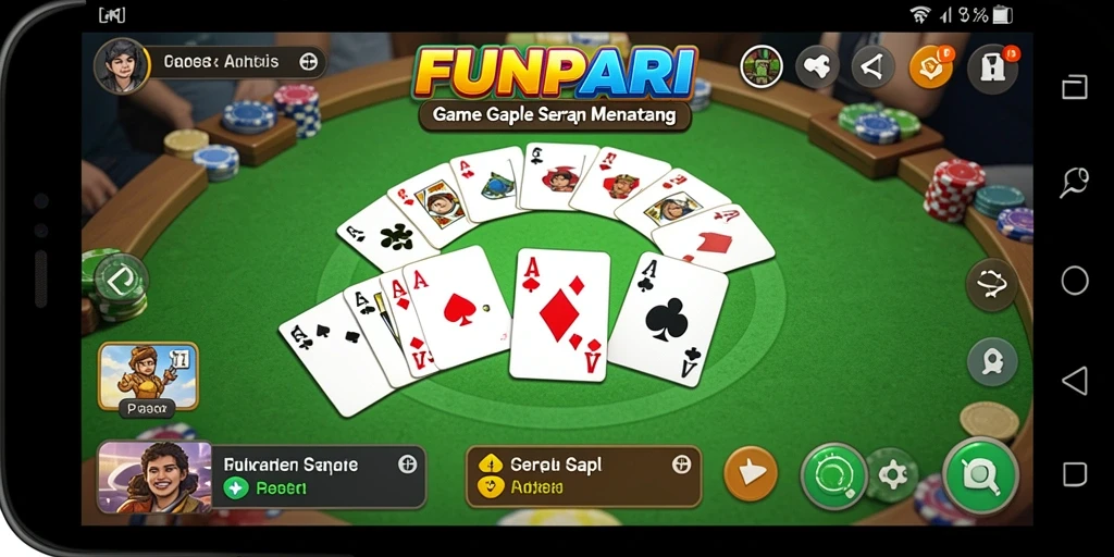Screenshot gameplay FUNPARI dengan tampilan seru saat bermain Gaple.