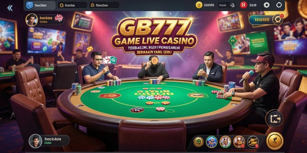 Screenshot utama GB777 menampilkan dealer langsung dan gameplay yang mendebarkan.