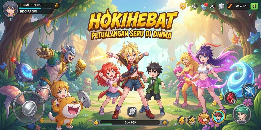 Screenshot gameplay HOKIHEBAT yang menunjukkan pertarungan karakter anime.
