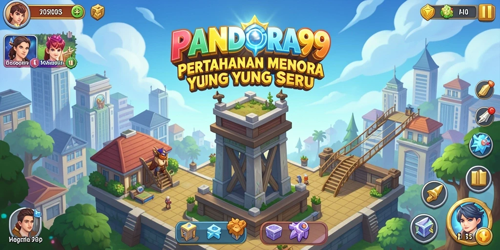 Tampilan gameplay seru dalam PANDORA99 dengan menara yang berkualitas.