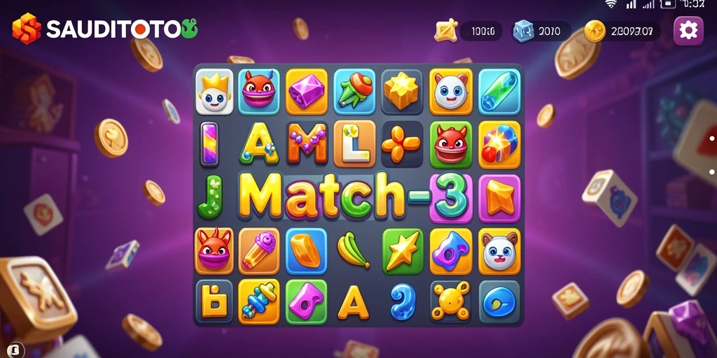 Tampilan seru dari gameplay SAUDITOTO dengan berbagai tantangan Match-3.