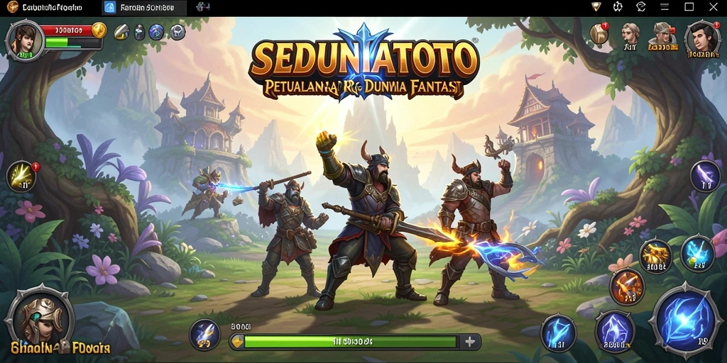 Screen utama gameplay RPG SEJUNIATOTO menampilkan pahlawan beraksi melawan monster.