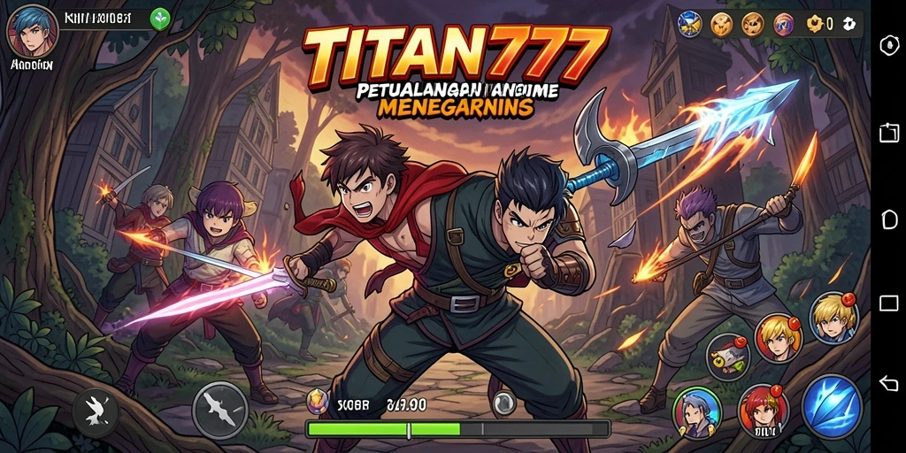 Tampilan gameplay TITAN777 dengan karakter anime yang penuh aksi.